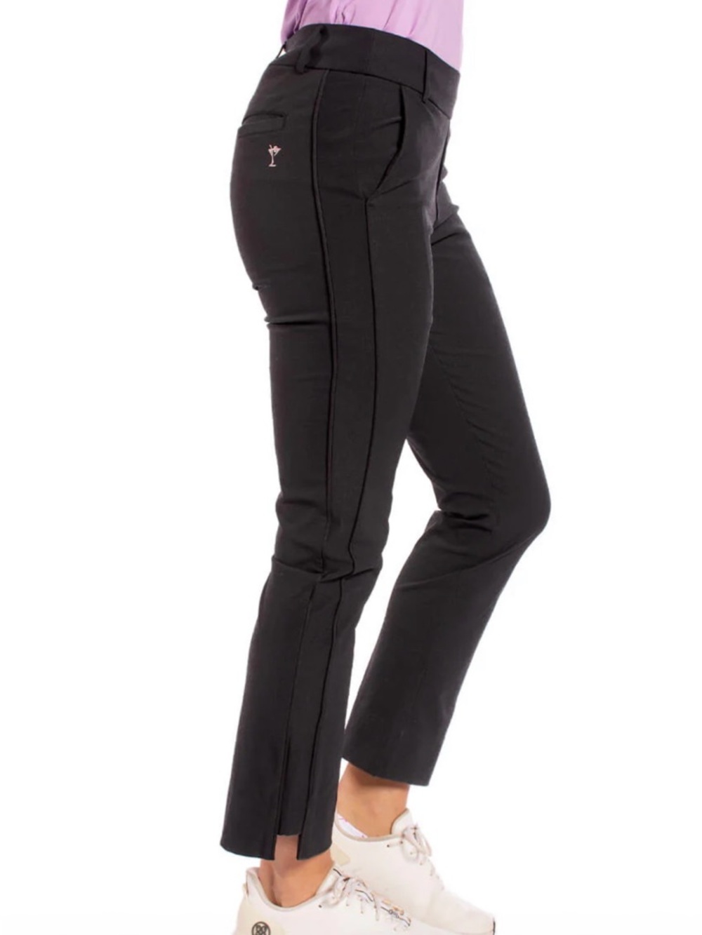 Black Ankle-Length Slim Pants with Side Slit